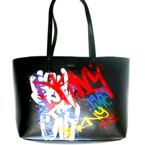 DKNY Bryant Park Large Tote Graffiti 1989 Urban Handbag Black New